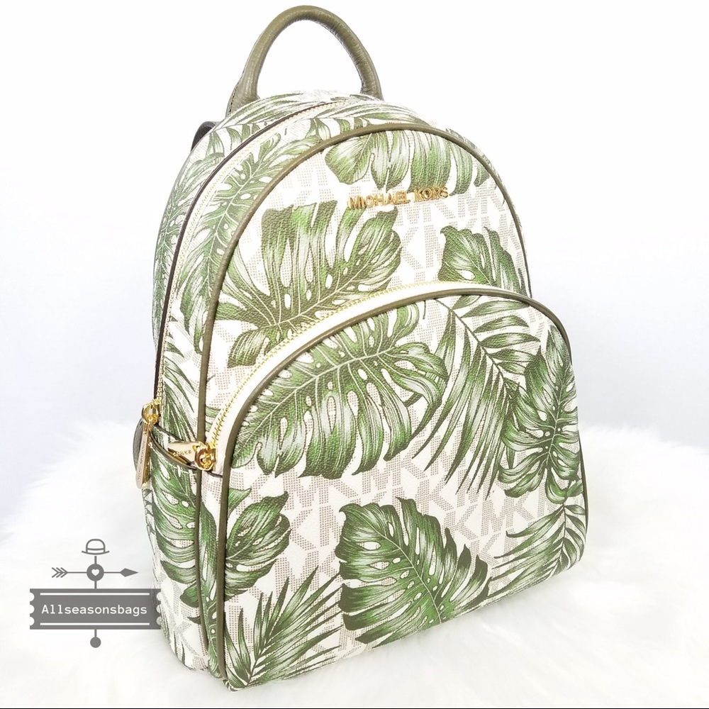 Michael Kors Mk Palm Leaf Medium Backpack Green - Picture 3 of 8